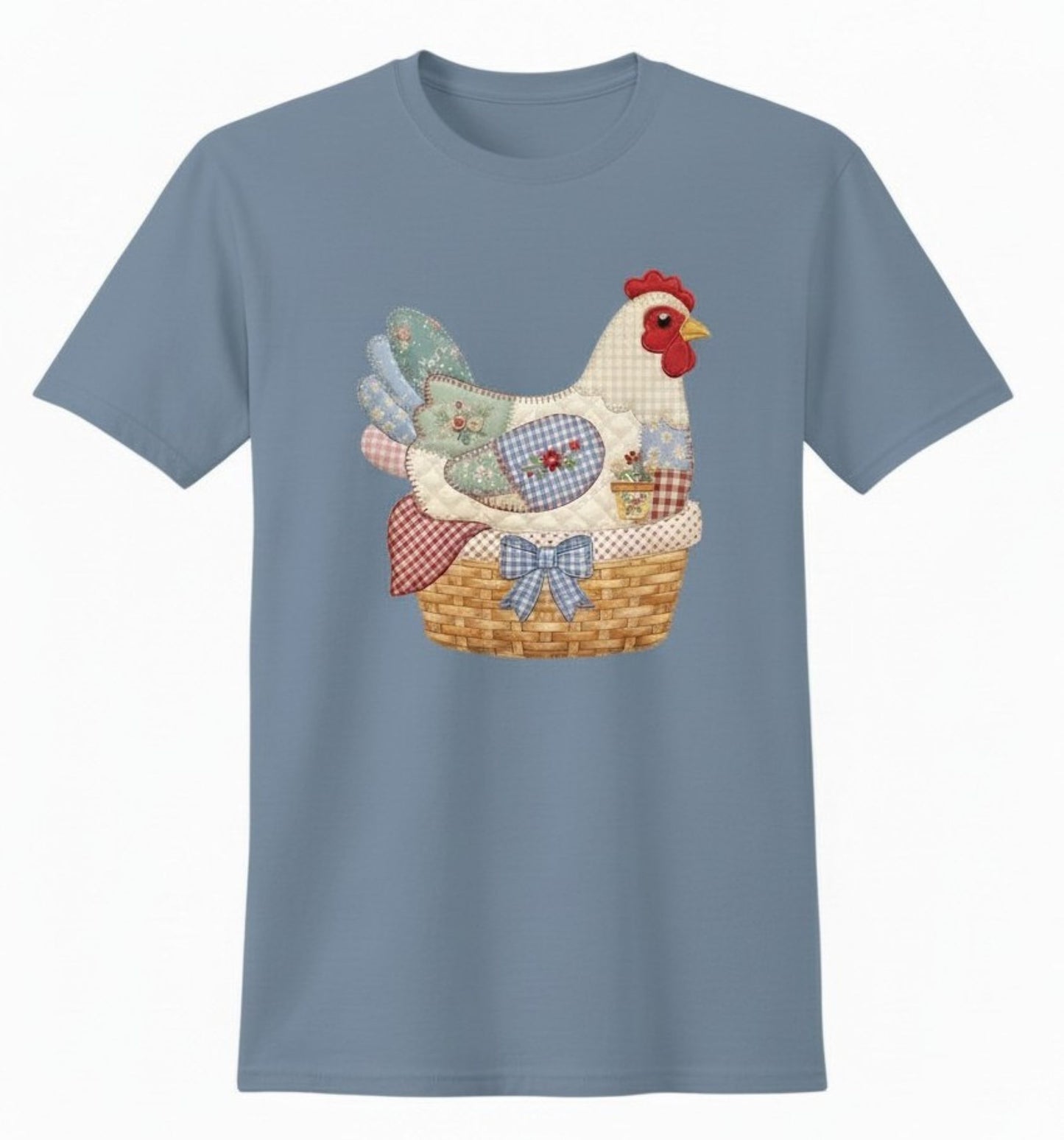Patchwork Hen T-Shirt, Quilt-Inspired Chicken Graphic Tee, Country Farmhouse Style