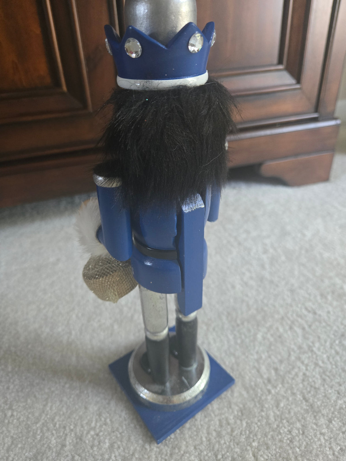 Hanukkah Nutcracker, Blue Silver Dreidel Gelt Decor, 12 Inch Wooden Figurine