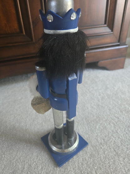 Hanukkah Nutcracker, Blue Silver Dreidel Gelt Decor, 12 Inch Wooden Figurine