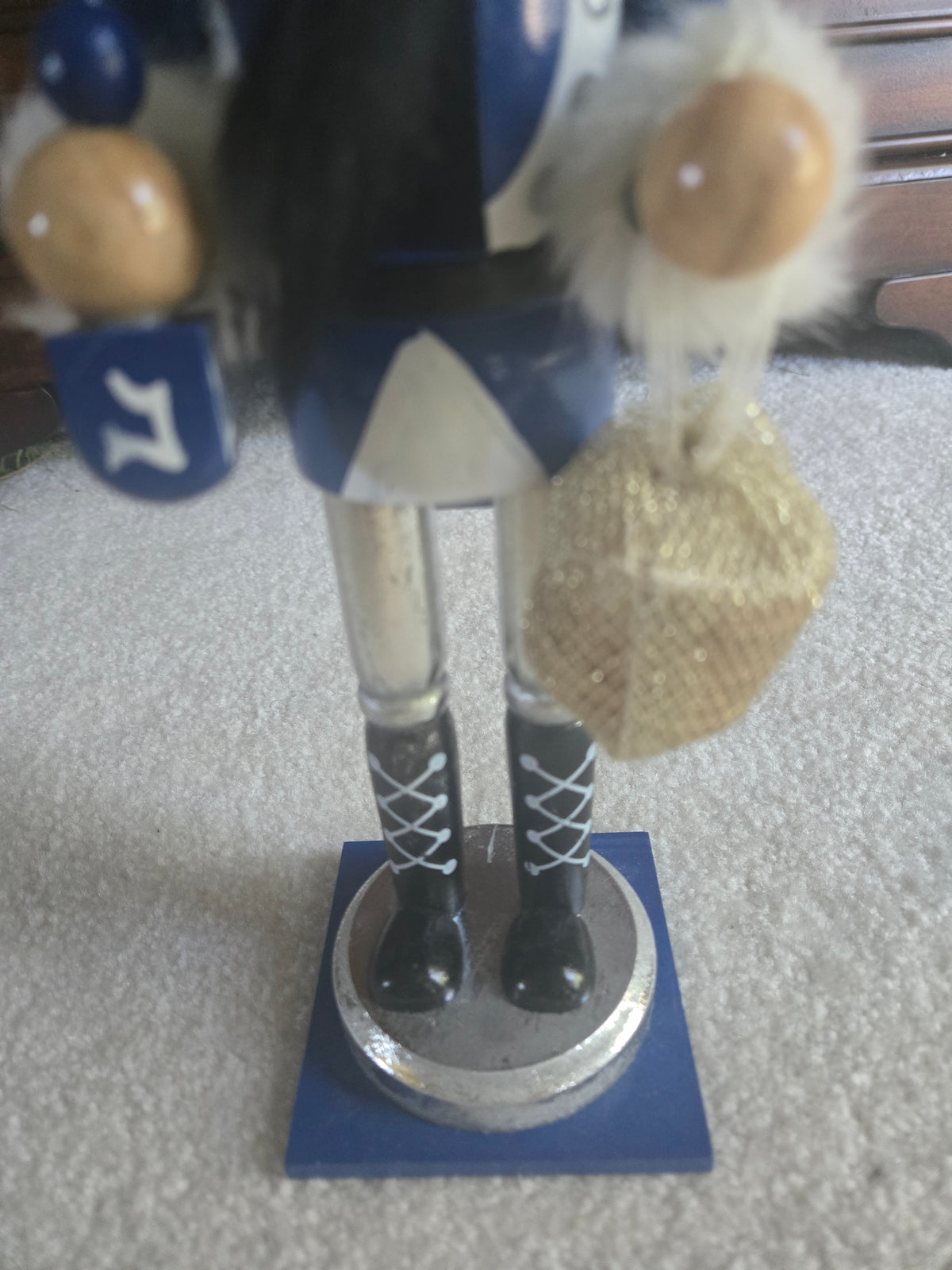 Hanukkah Nutcracker, Blue Silver Dreidel Gelt Decor, 12 Inch Wooden Figurine