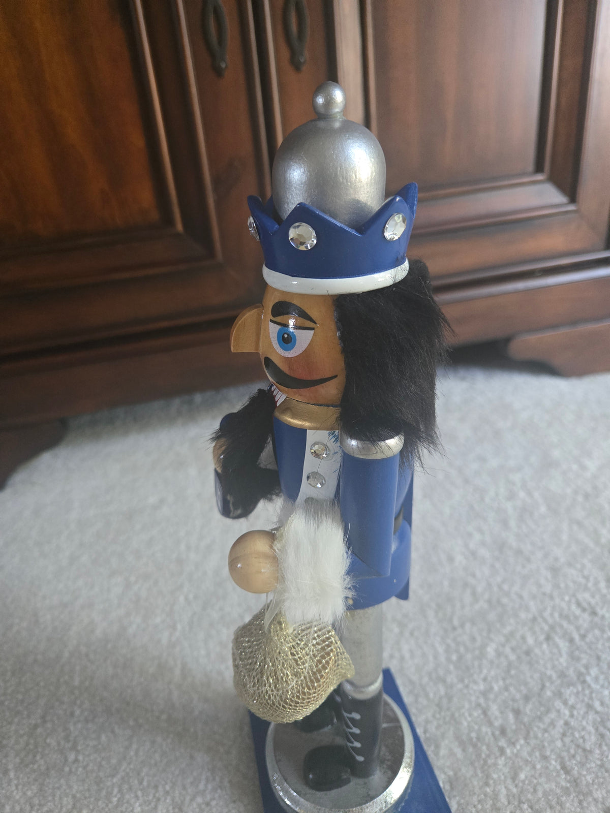 Hanukkah Nutcracker, Blue Silver Dreidel Gelt Decor, 12 Inch Wooden Figurine