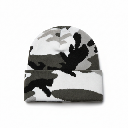 Black + White Camo Cuff Knit Beanie (Unisex)