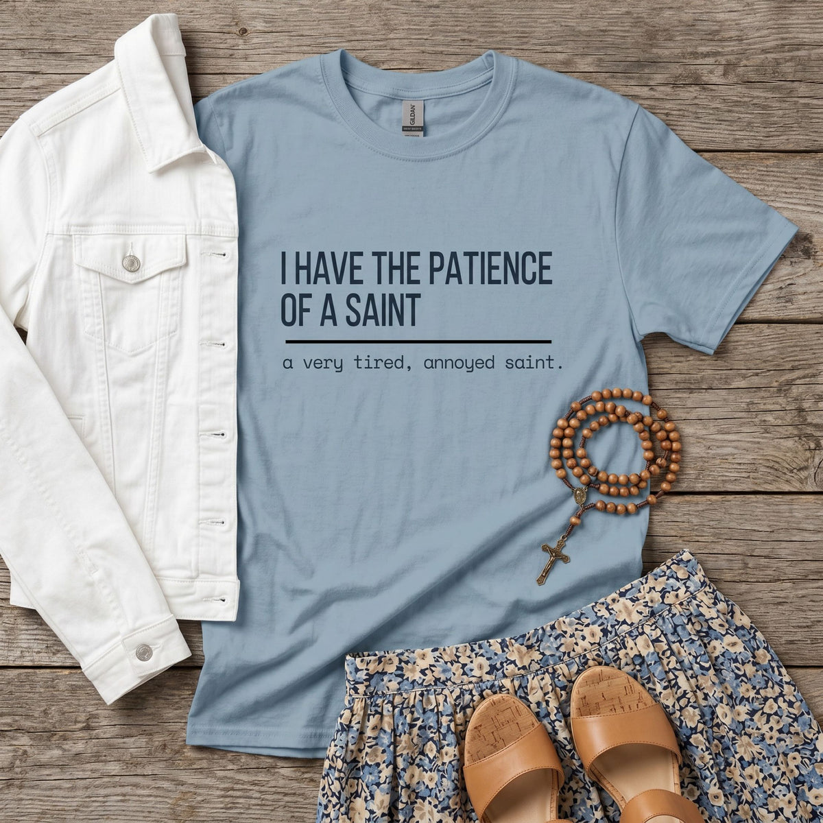 Tired Annoyed Saint Shirt, Witty Catholic Humor Tee, Sarcasm Gift