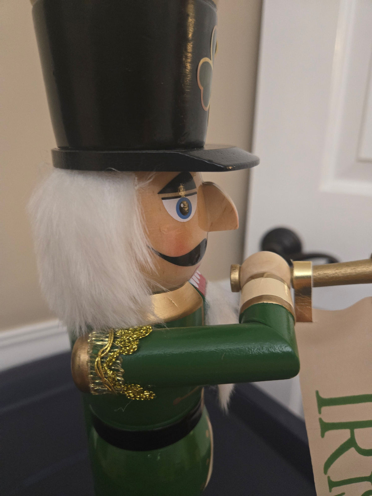 14 Inch Irish Pride Nutcracker Soldier Statue, Shamrock Top Hat, Bugle Player, Mantel Accent
