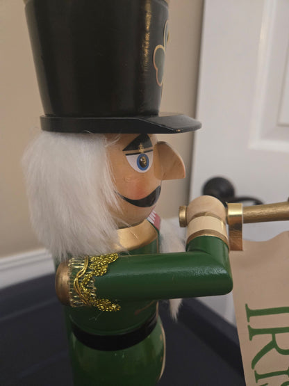14 Inch Irish Pride Nutcracker Soldier Statue, Shamrock Top Hat, Bugle Player, Mantel Accent