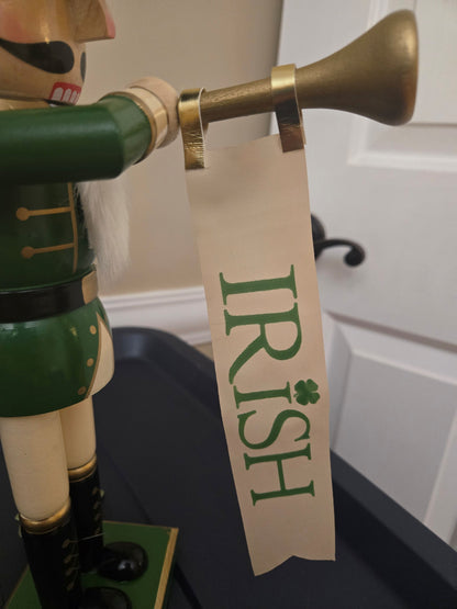 14 Inch Irish Pride Nutcracker Soldier Statue, Shamrock Top Hat, Bugle Player, Mantel Accent
