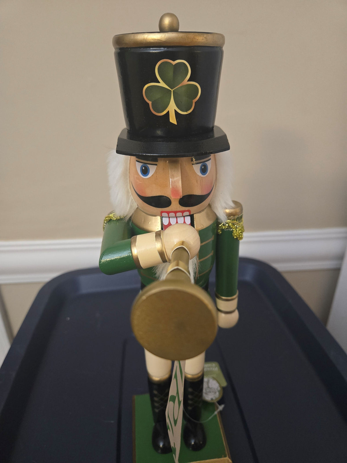 14 Inch Irish Pride Nutcracker Soldier Statue, Shamrock Top Hat, Bugle Player, Mantel Accent