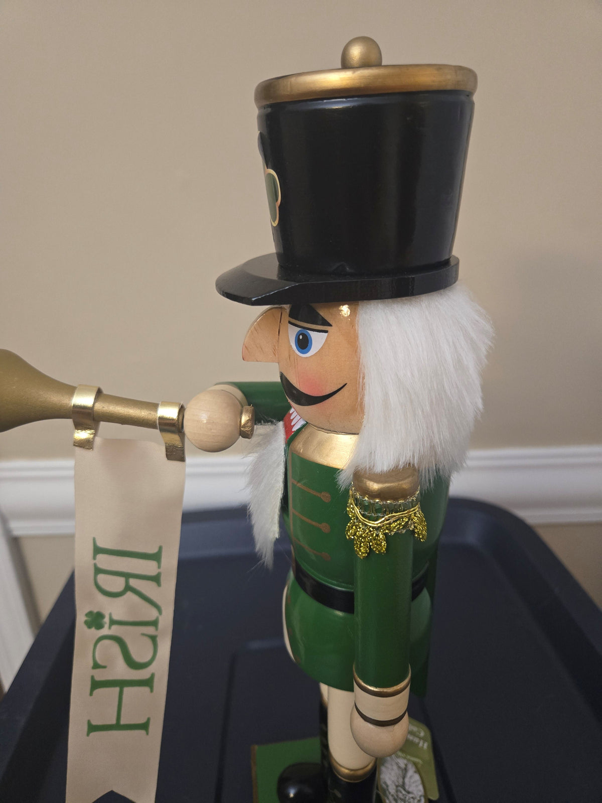 14 Inch Irish Pride Nutcracker Soldier Statue, Shamrock Top Hat, Bugle Player, Mantel Accent