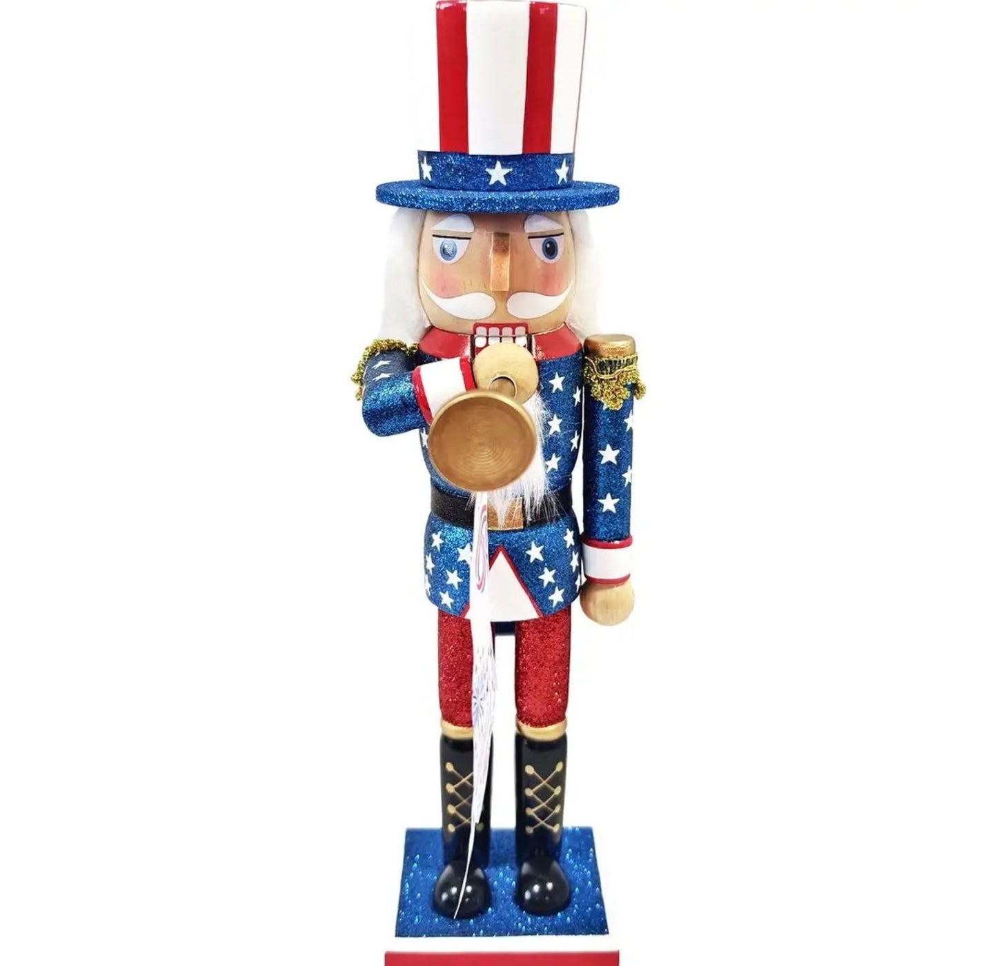 Patriotic Bugle Nutcracker, America 250 Semiquincentennial, Red White Blue Decor
