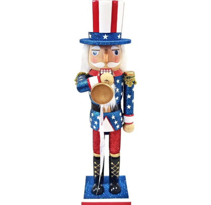Patriotic Bugle Nutcracker, America 250 Semiquincentennial, Red White Blue Decor