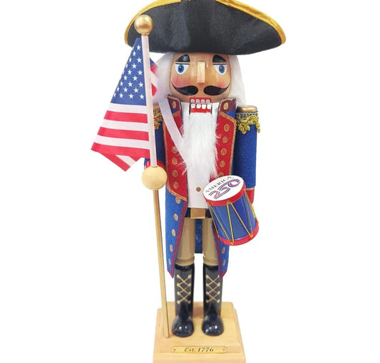 14 Inch Independence Drummer Nutcracker, Revolutionary War Style, USA 250th Anniversary Collectible