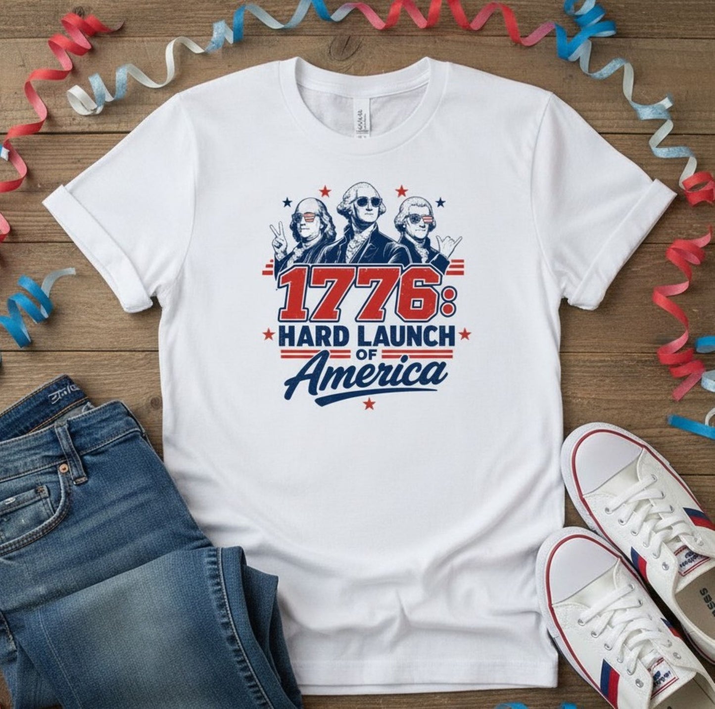 1776 Hard Launch of America Patriotic T-Shirt, Founding Fathers Graphic Tee