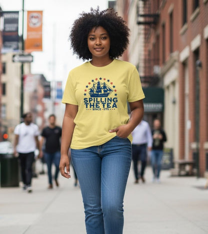 Spilling The Tea Since 1773 Shirt, Vintage Ship July 4th Tee, Unisex Patriotic Top