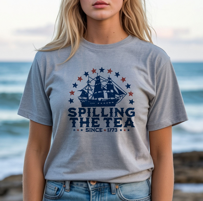 Spilling The Tea Since 1773 Shirt, Vintage Ship July 4th Tee, Unisex Patriotic Top