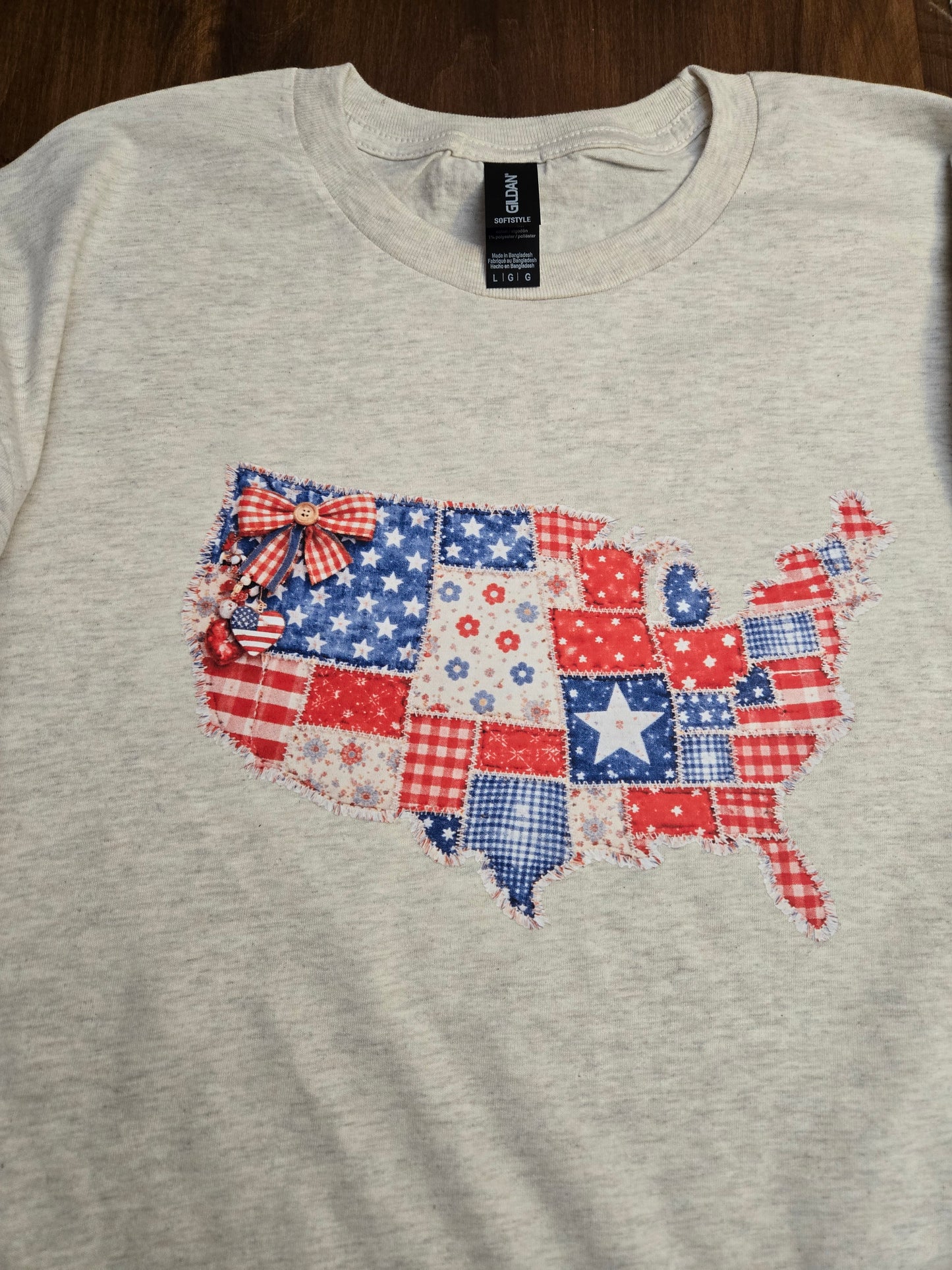 Americana Faux Patchwork USA Map Top, Patriotic July 4th T-Shirt