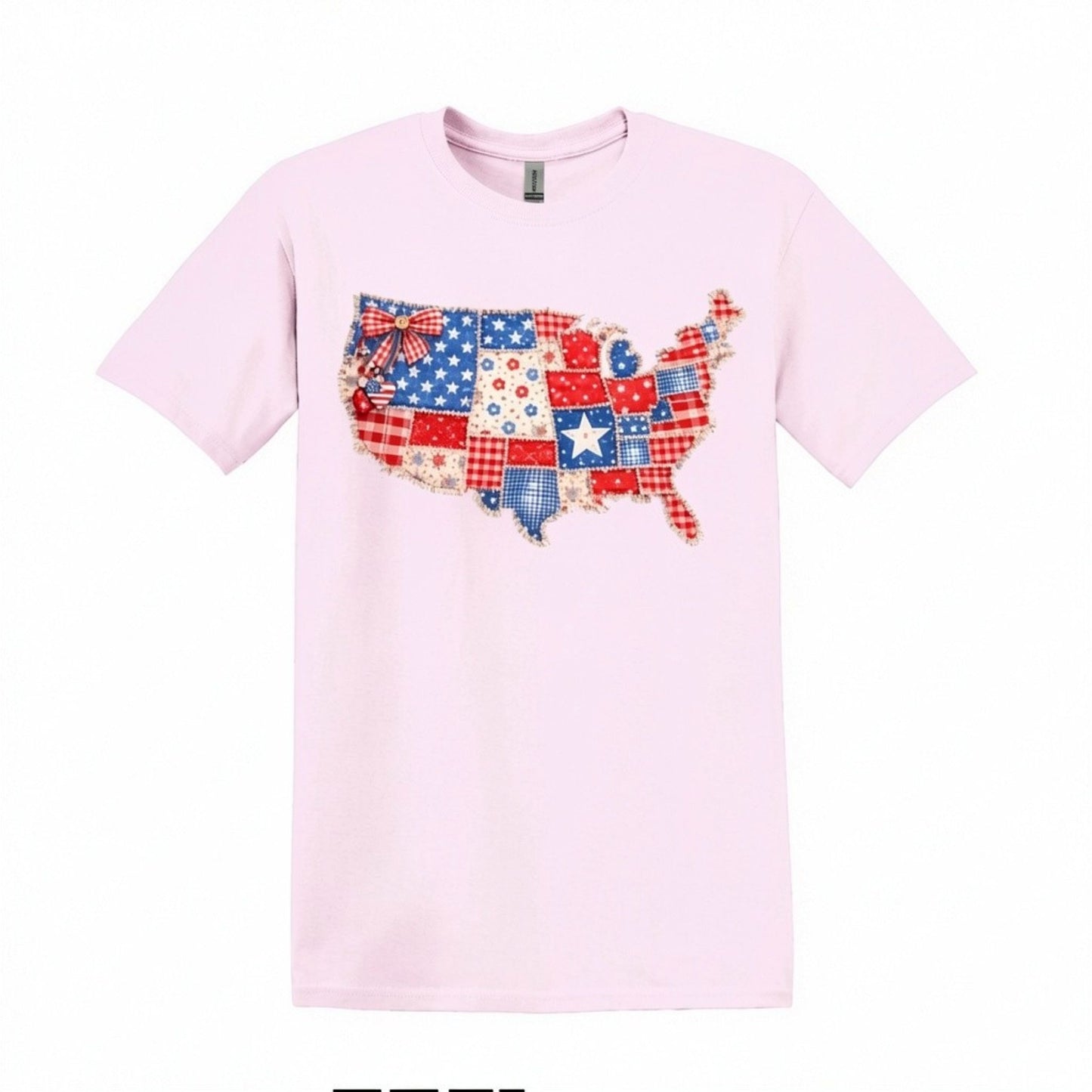 Americana Faux Patchwork USA Map Top, Patriotic July 4th T-Shirt