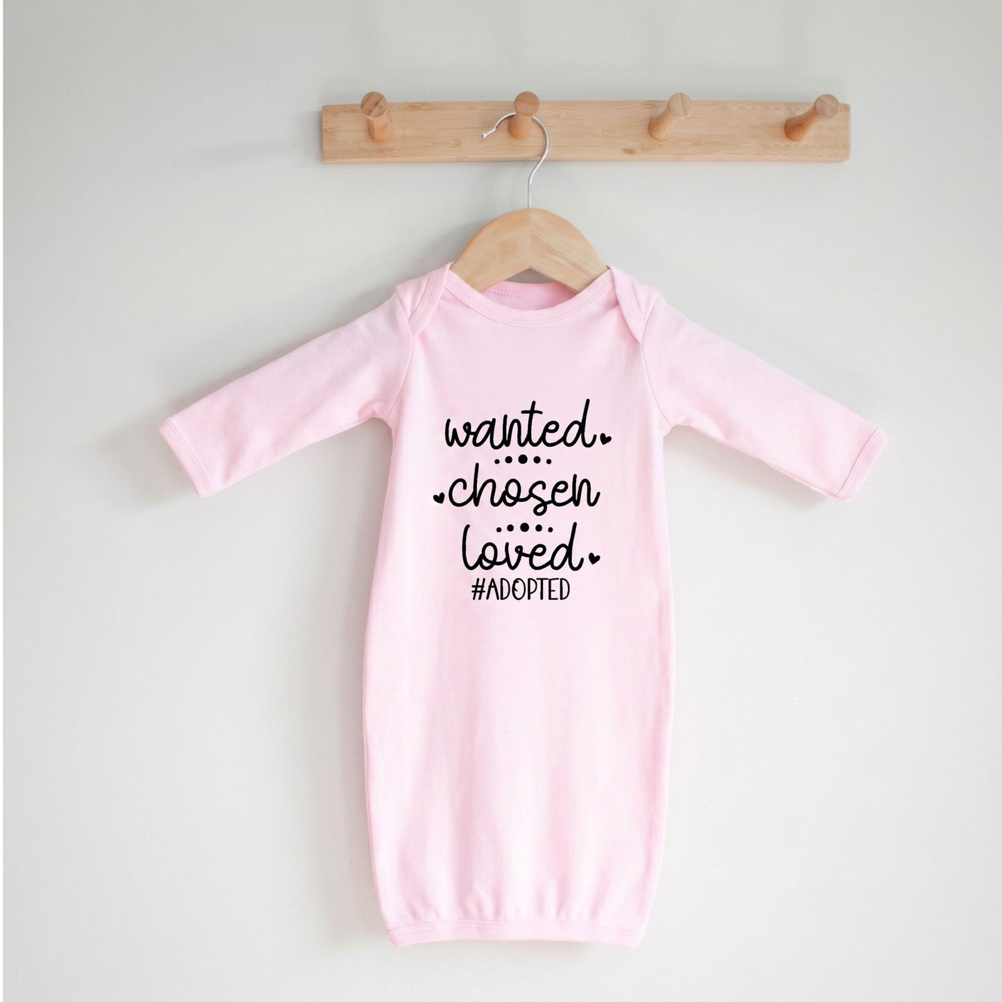 Newborn Sleep Sack, Wanted Chosen Loved, Soft Cotton, Adoption Announcement Layette