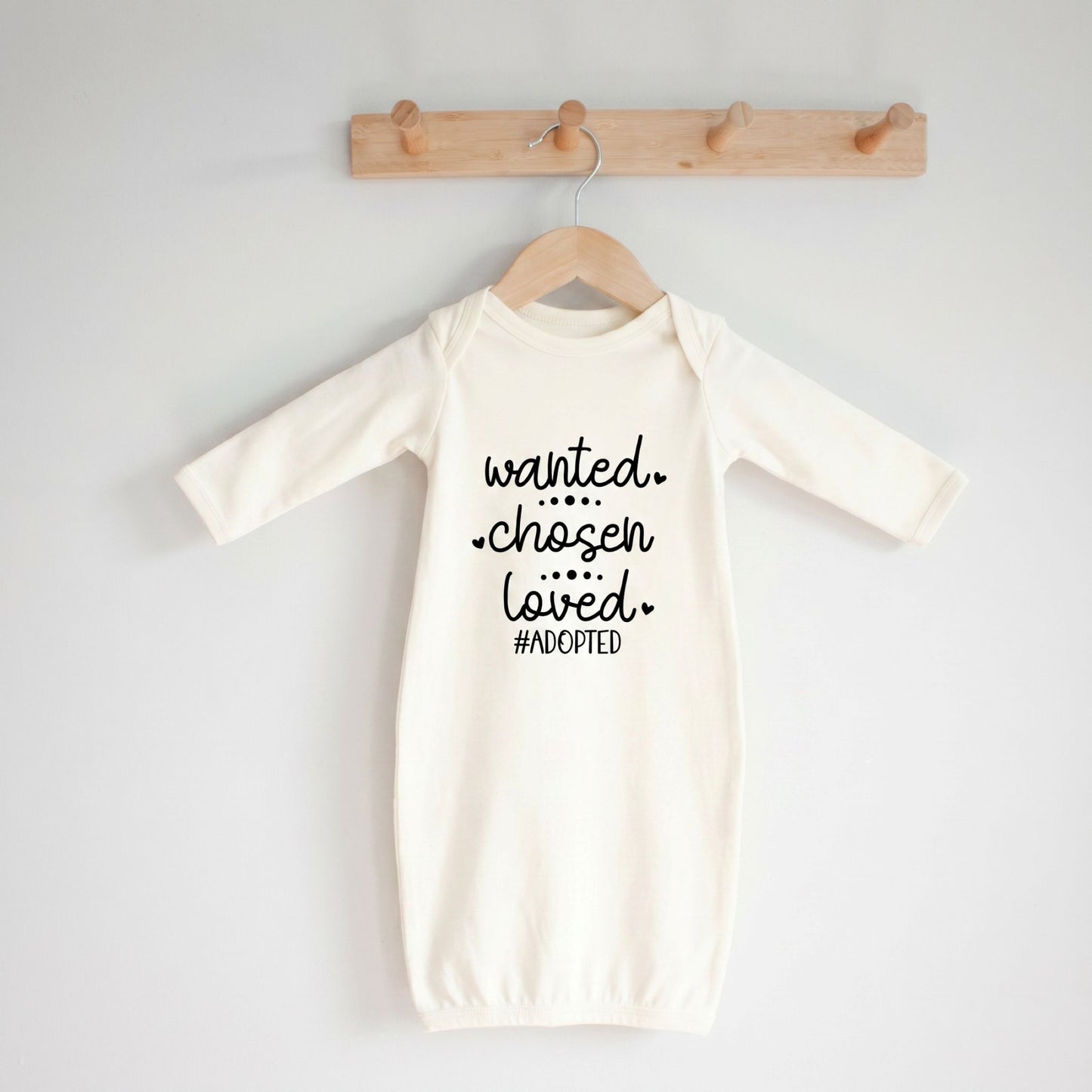 Newborn Sleep Sack, Wanted Chosen Loved, Soft Cotton, Adoption Announcement Layette