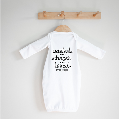 Newborn Sleep Sack, Wanted Chosen Loved, Soft Cotton, Adoption Announcement Layette