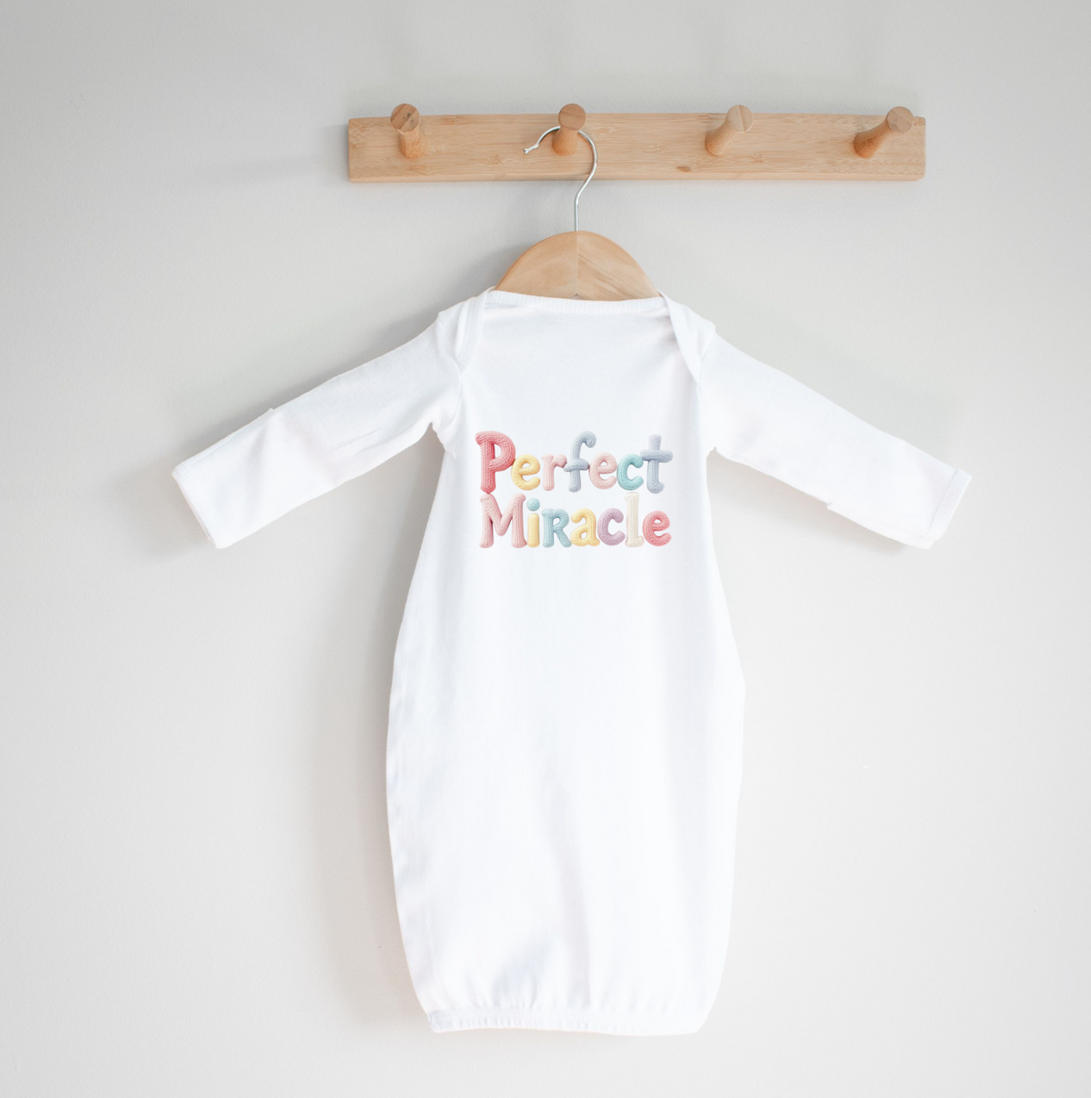 Layette Long Sleeve Newborn Size Only, Faux Knit Graphic, Infant Gown, Baby Shower Present