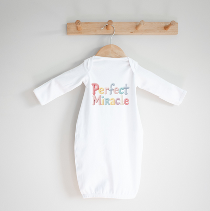 Layette Long Sleeve Newborn Size Only, Faux Knit Graphic, Infant Gown, Baby Shower Present