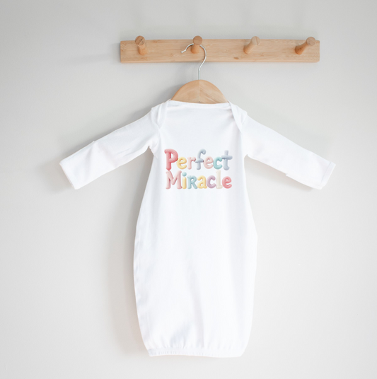Layette Long Sleeve Newborn Size Only, Faux Knit Graphic, Infant Gown, Baby Shower Present