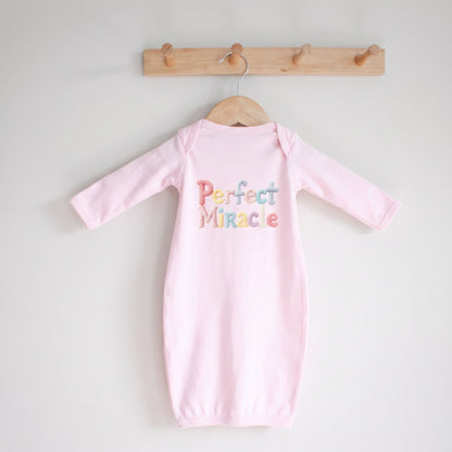 Layette Long Sleeve Newborn Size Only, Faux Knit Graphic, Infant Gown, Baby Shower Present