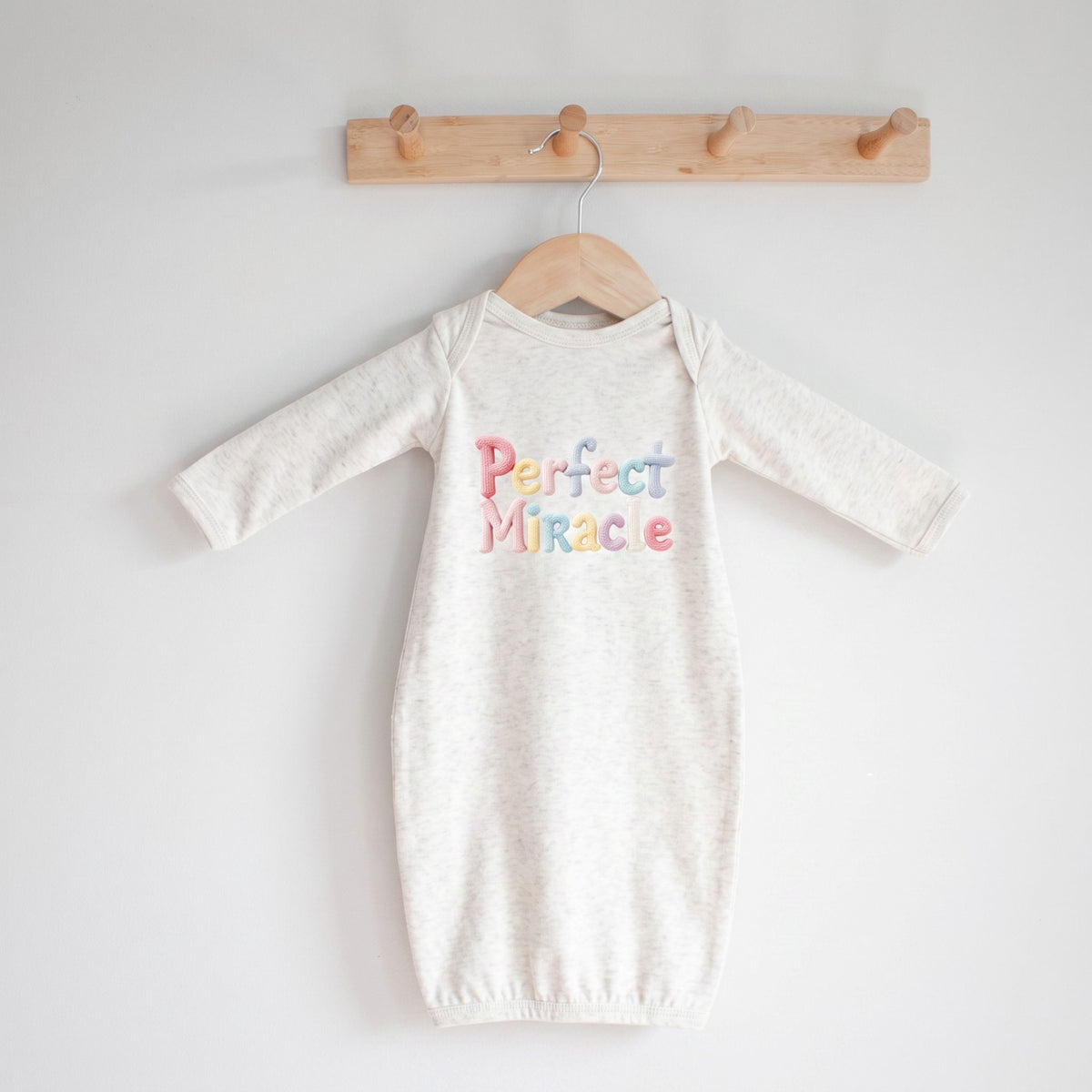 Layette Long Sleeve Newborn Size Only, Faux Knit Graphic, Infant Gown, Baby Shower Present