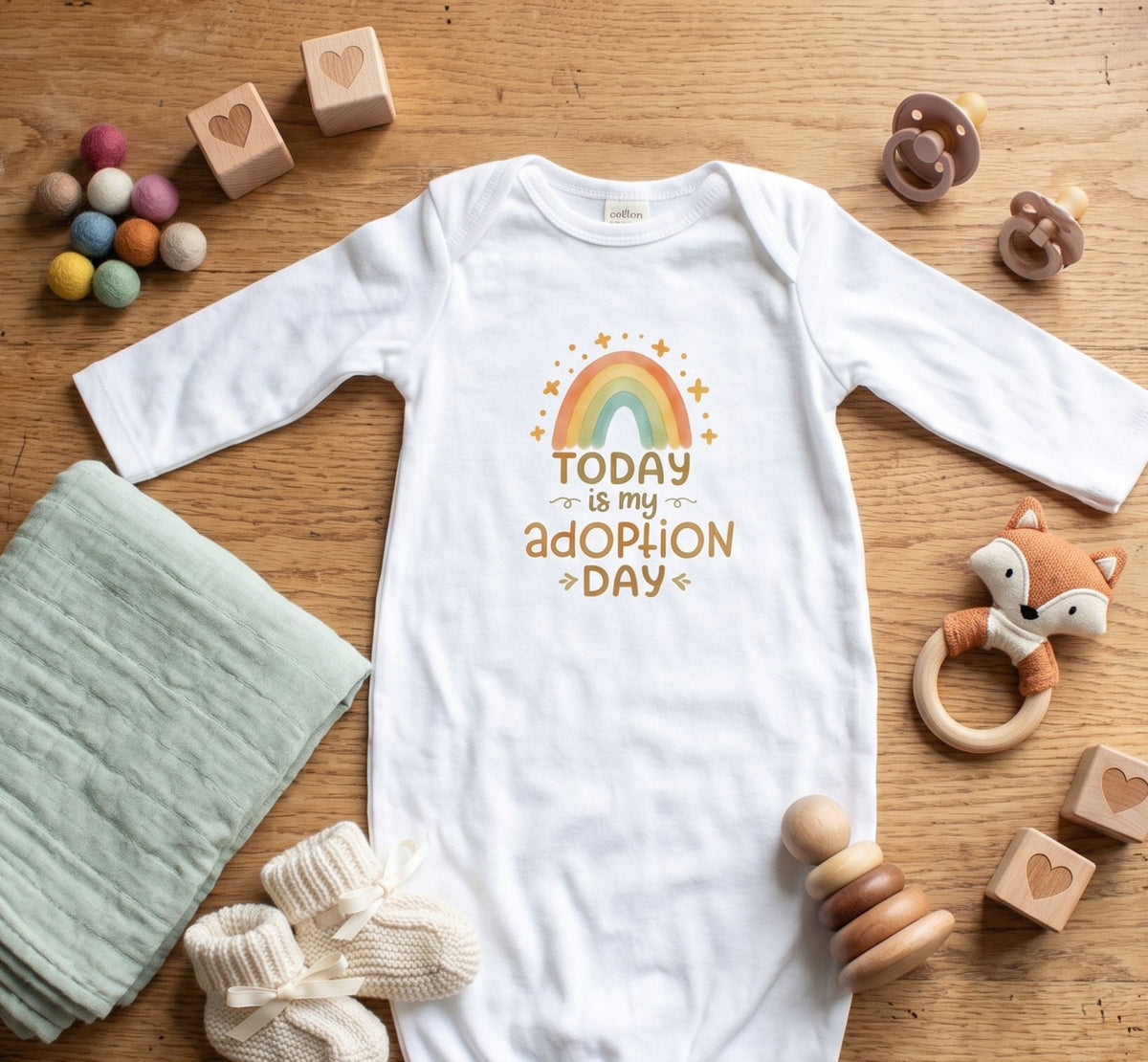 Layette Adoption Day Baby Sleep Sack, Rainbow Graphic, Soft Cotton Newborn Gown, Coming Home Outfit