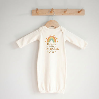 Layette Adoption Day Baby Sleep Sack, Rainbow Graphic, Soft Cotton Newborn Gown, Coming Home Outfit