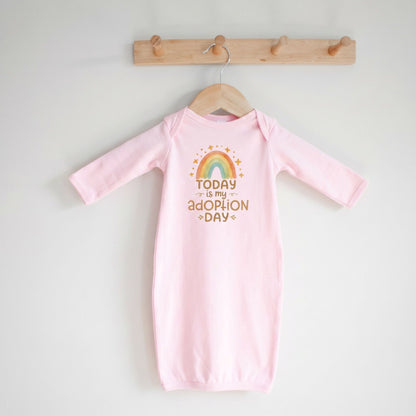 Layette Adoption Day Baby Sleep Sack, Rainbow Graphic, Soft Cotton Newborn Gown, Coming Home Outfit