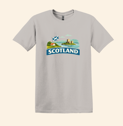 Scotland Travel Shirt, Scottish Flag Tee, Souvenir, UK Landscape Graphic Tee,