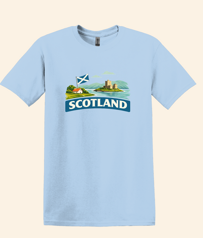 Scotland Travel Shirt, Scottish Flag Tee, Souvenir, UK Landscape Graphic Tee,