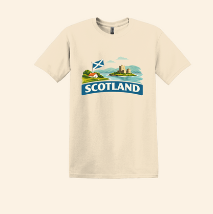 Scotland Travel Shirt, Scottish Flag Tee, Souvenir, UK Landscape Graphic Tee,