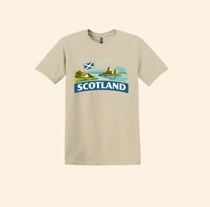 Scotland Travel Shirt, Scottish Flag Tee, Souvenir, UK Landscape Graphic Tee,