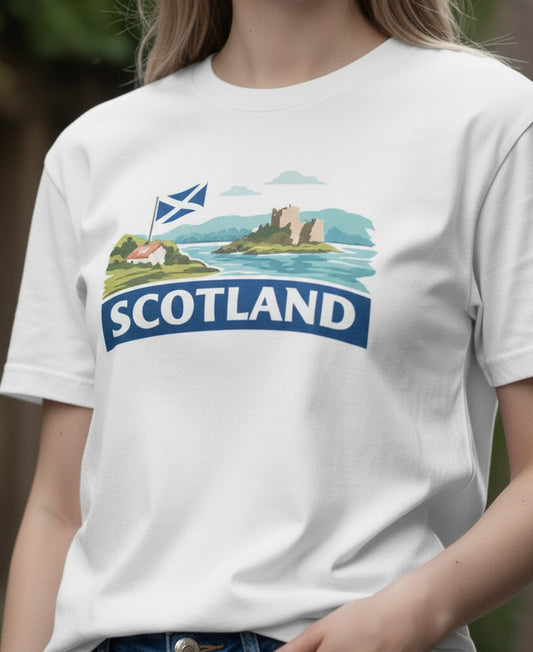 Scotland Travel Shirt, Scottish Flag Tee, Souvenir, UK Landscape Graphic Tee,