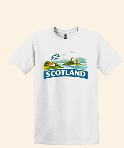 Scotland Travel Shirt, Scottish Flag Tee, Souvenir, UK Landscape Graphic Tee,
