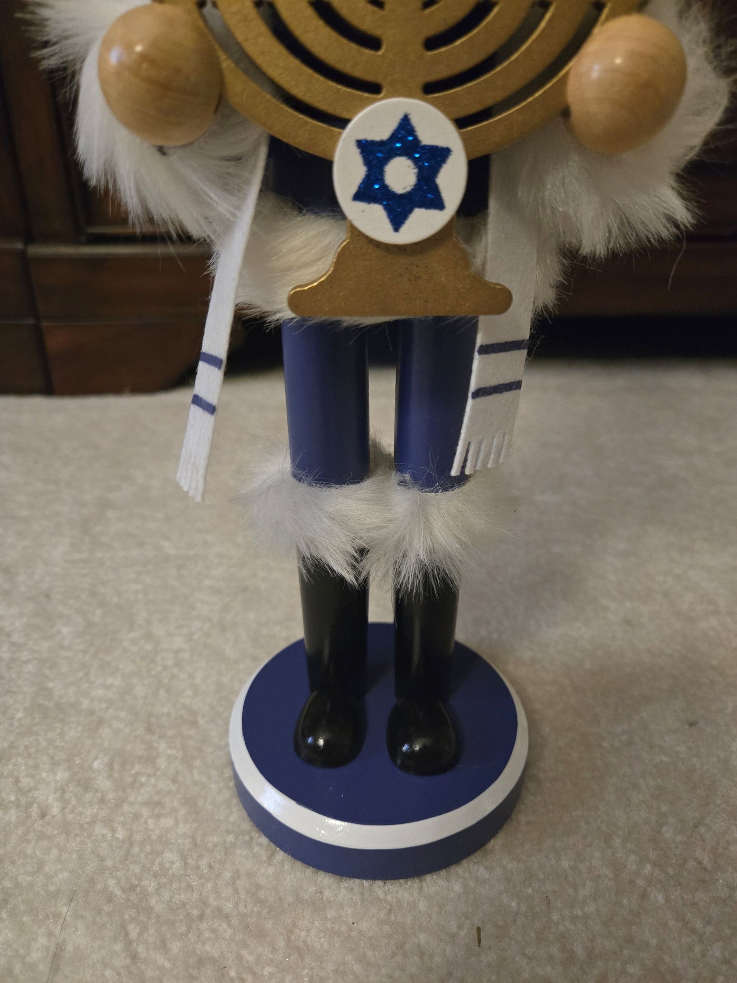14-inch Rabbi Nutcracker, Hanukkah Menorah Decor, Blue White Holiday Display, Judaica Accent