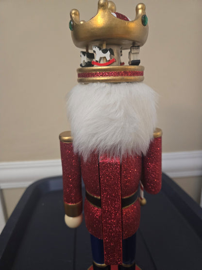 Christmas Carousel Nutcracker Statue, Wooden Figure, 14 Inch, Holiday Mantel Accent