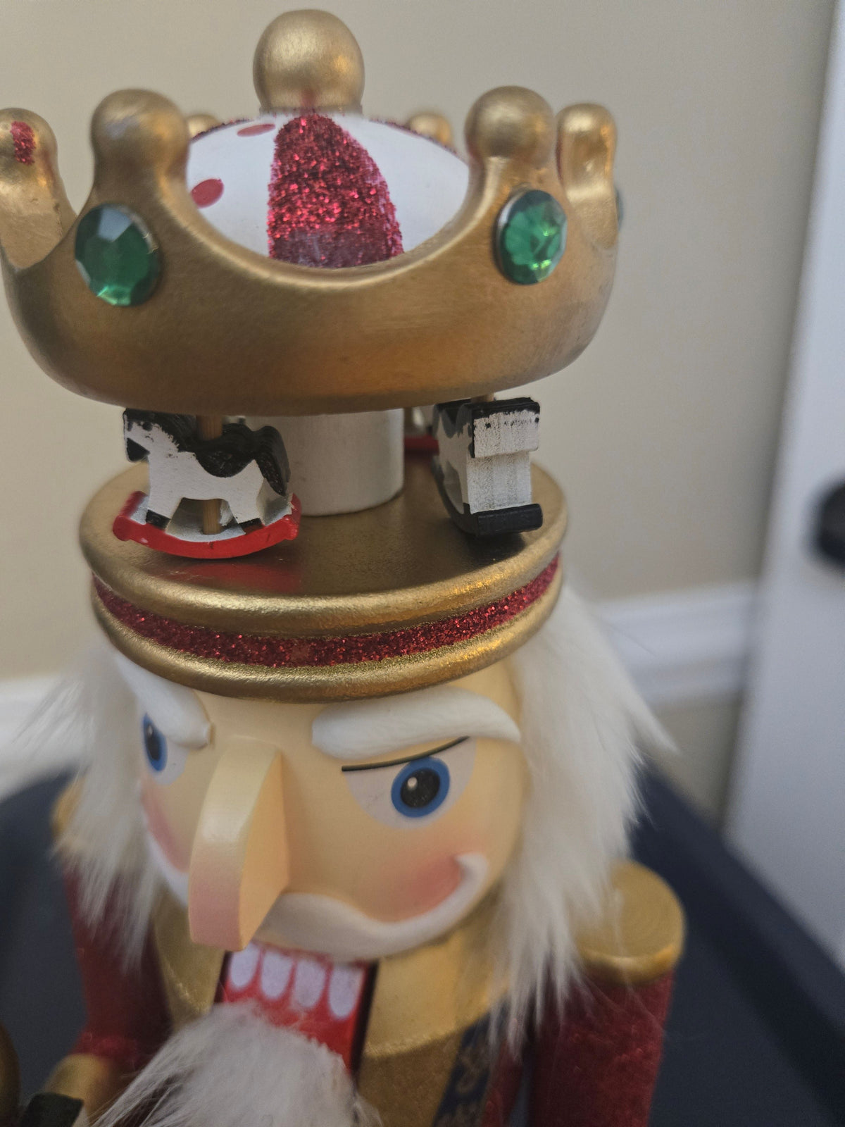 Christmas Carousel Nutcracker Statue, Wooden Figure, 14 Inch, Holiday Mantel Accent