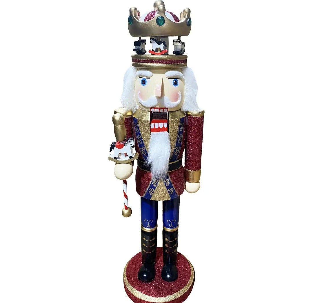 Christmas Carousel Nutcracker Statue, Wooden Figure, 14 Inch, Holiday Mantel Accent