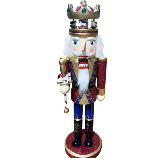 Christmas Carousel Nutcracker Statue, Wooden Figure, 14 Inch, Holiday Mantel Accent