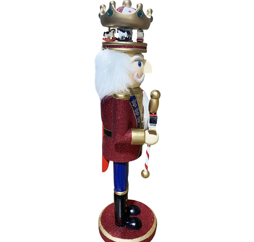 Christmas Carousel Nutcracker Statue, Wooden Figure, 14 Inch, Holiday Mantel Accent
