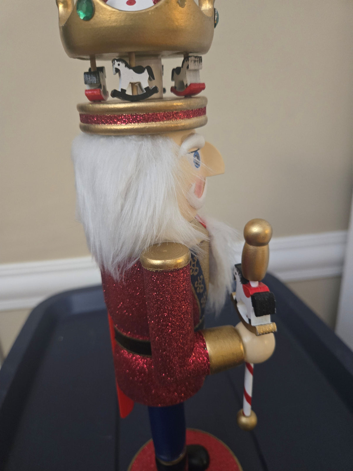 Christmas Carousel Nutcracker Statue, Wooden Figure, 14 Inch, Holiday Mantel Accent