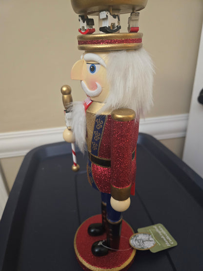 Christmas Carousel Nutcracker Statue, Wooden Figure, 14 Inch, Holiday Mantel Accent
