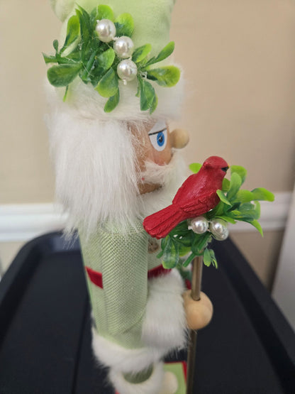 Christmas Cardinal Nutcracker Decor, 15 Inch Santa Statue, Festive Mantel Accent