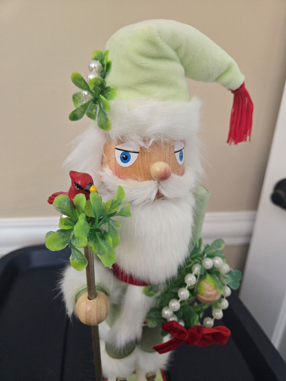 Christmas Cardinal Nutcracker Decor, 15 Inch Santa Statue, Festive Mantel Accent