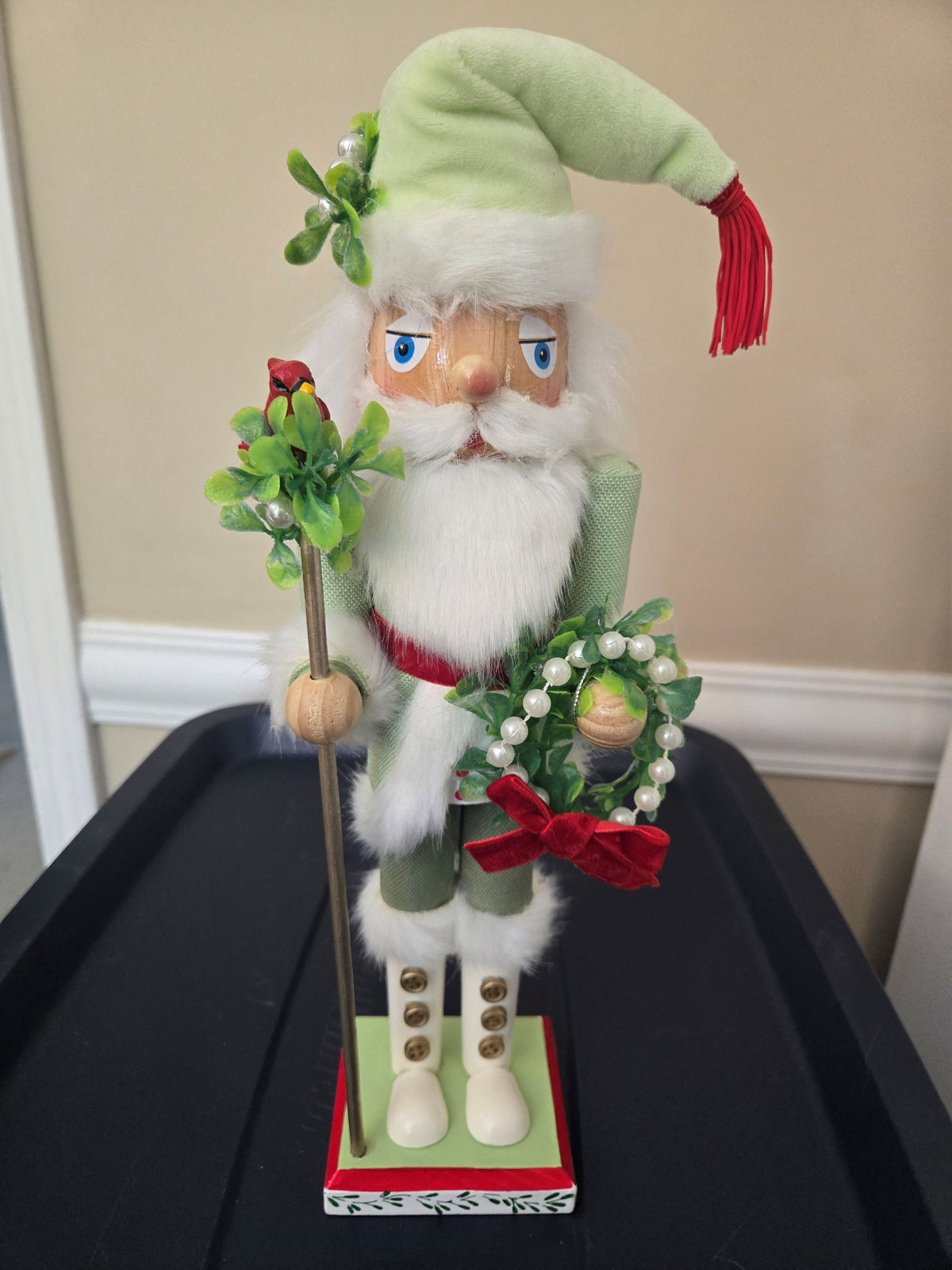 Christmas Cardinal Nutcracker Decor, 15 Inch Santa Statue, Festive Mantel Accent