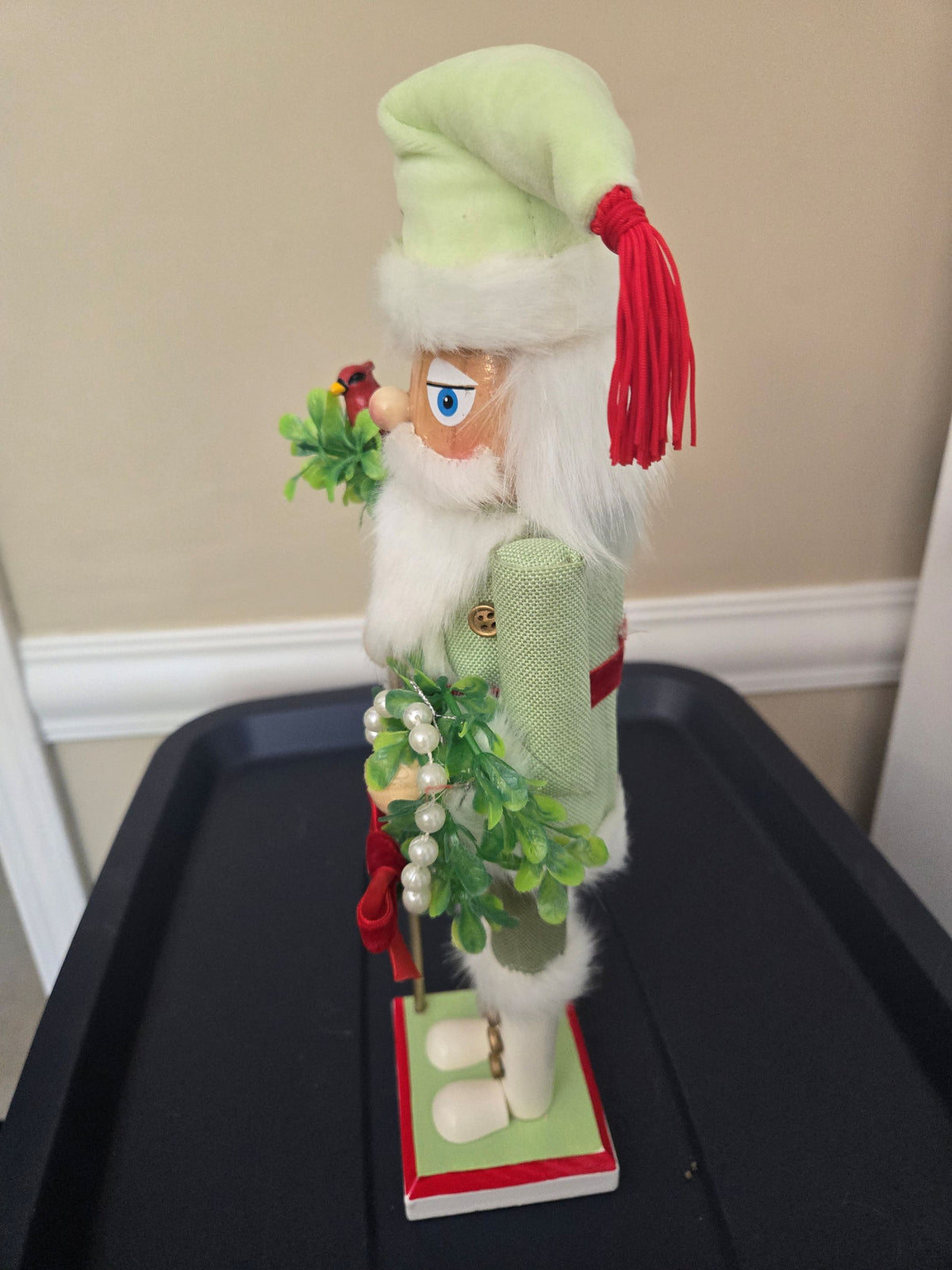 Christmas Cardinal Nutcracker Decor, 15 Inch Santa Statue, Festive Mantel Accent