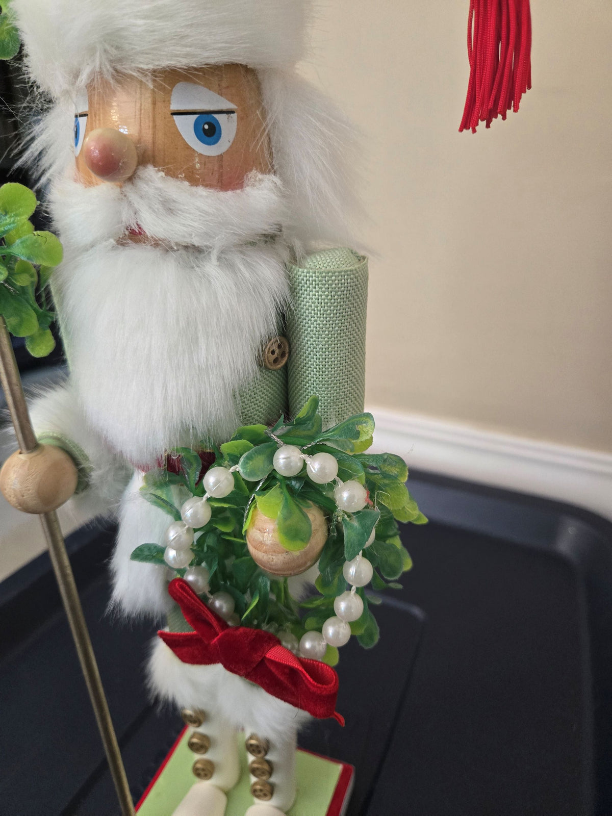 Christmas Cardinal Nutcracker Decor, 15 Inch Santa Statue, Festive Mantel Accent
